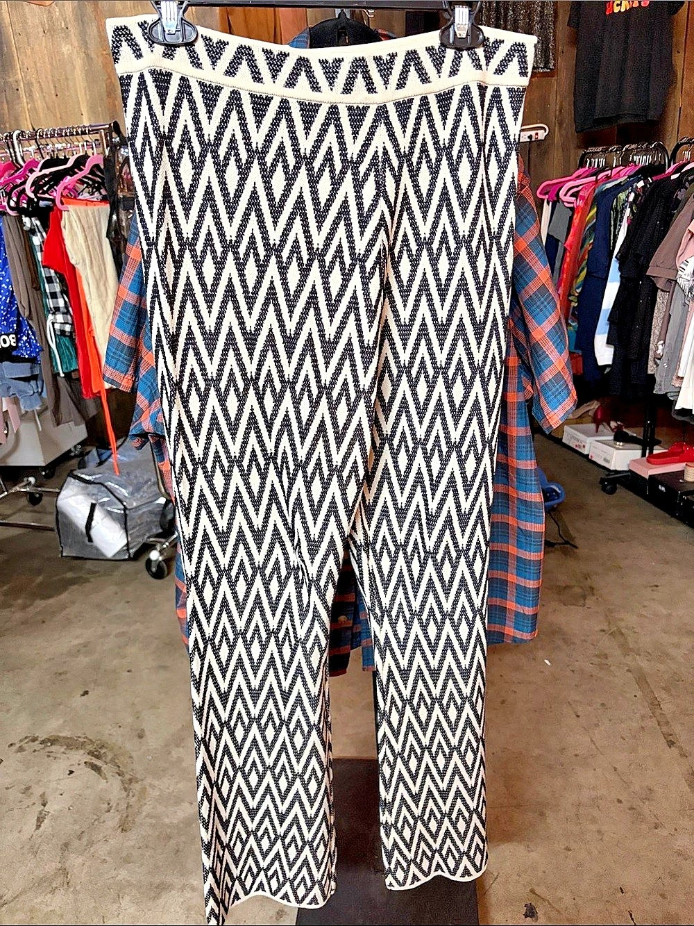 Free People Geometric Wide Leg Pants in Black & White Size Large